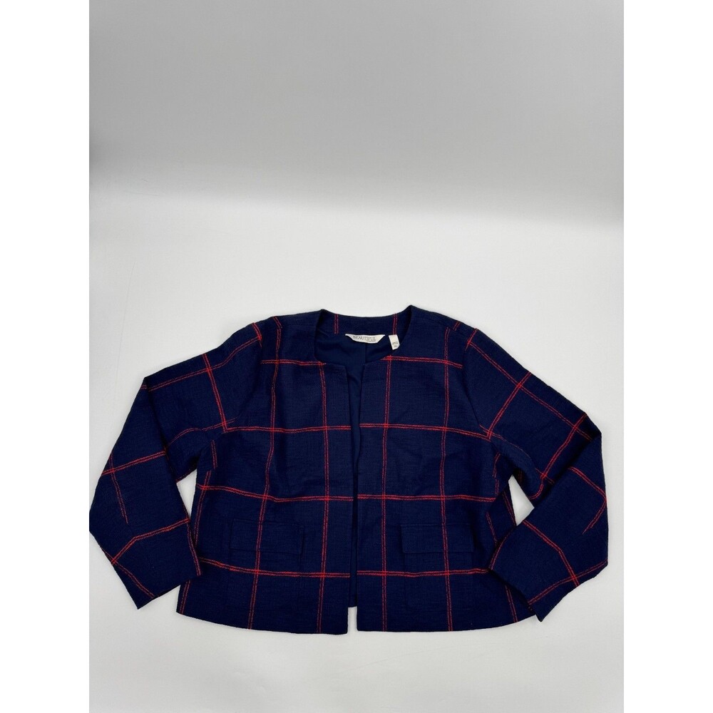 Beautiful by Lawrence Zarian Blazer Women's XL Blue Plaid Long Sleeve Open Front